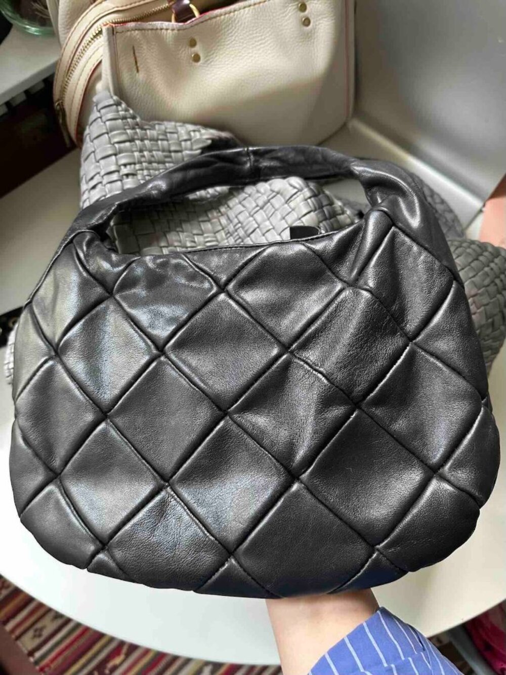 FALOR Quilted Buttery Calfskin shoulder hobo handbag –Made in Italy black Y2K
